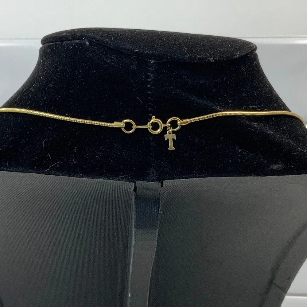 Trifari Vintage Gold Tone Snake Chain Necklace 23 Inch Round Link T Logo Charm